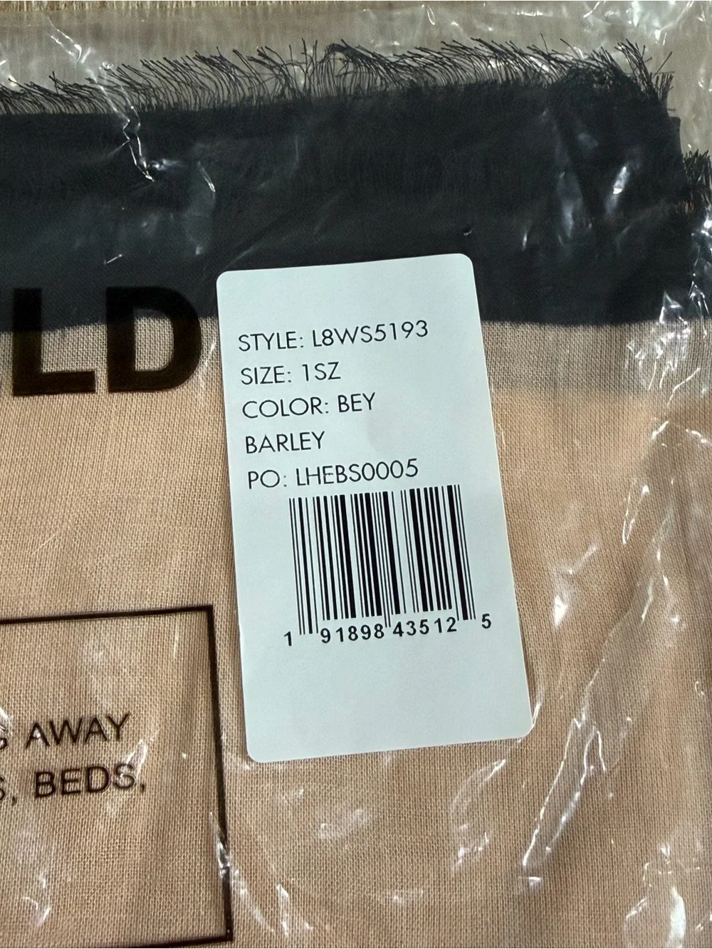 NWT Karl Lagerfeld Paris Logo Print Modal Silk Scarf Wrap Beige Black Barley